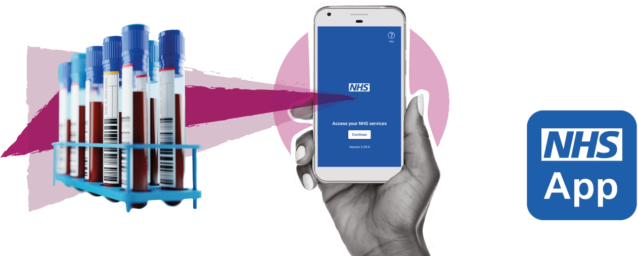 Image shows the NHS app with a phone graphic
